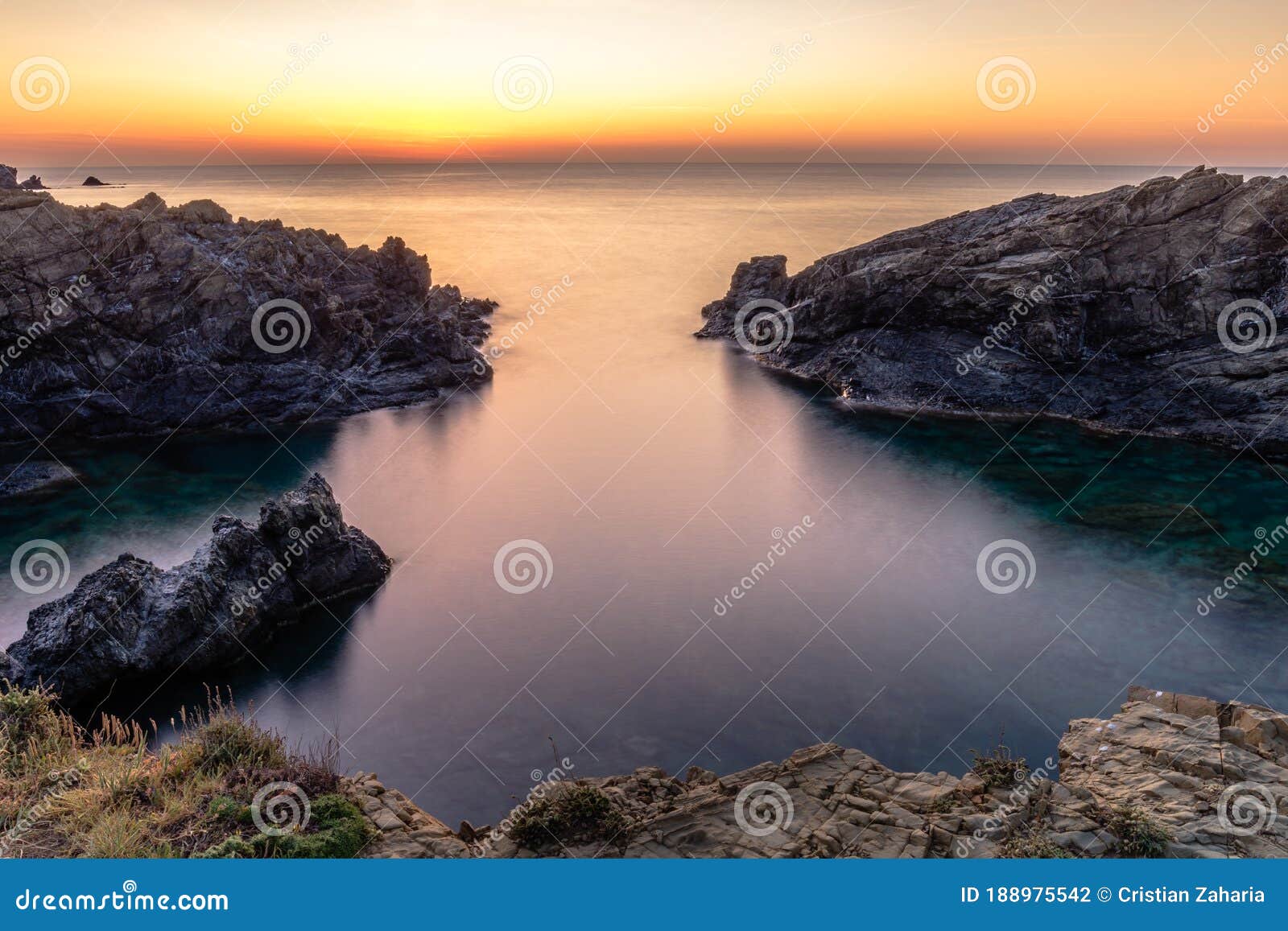 sunrise at the mediterranean sea - cala bramant. alt emporda, catalonia, spain